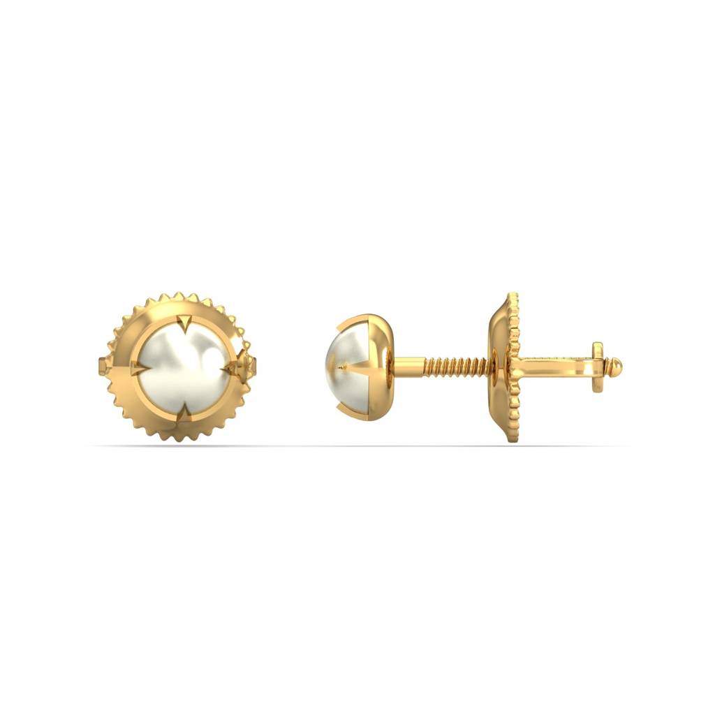 KuberBox 18K Yellow Gold Ashen 4 mm Round Pearl Studs