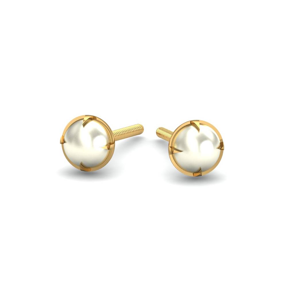 KuberBox 18K Yellow Gold Ashen 4 mm Round Pearl Studs