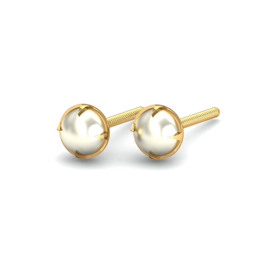 KuberBox 18K Yellow Gold Ashen 4 mm Round Pearl Studs