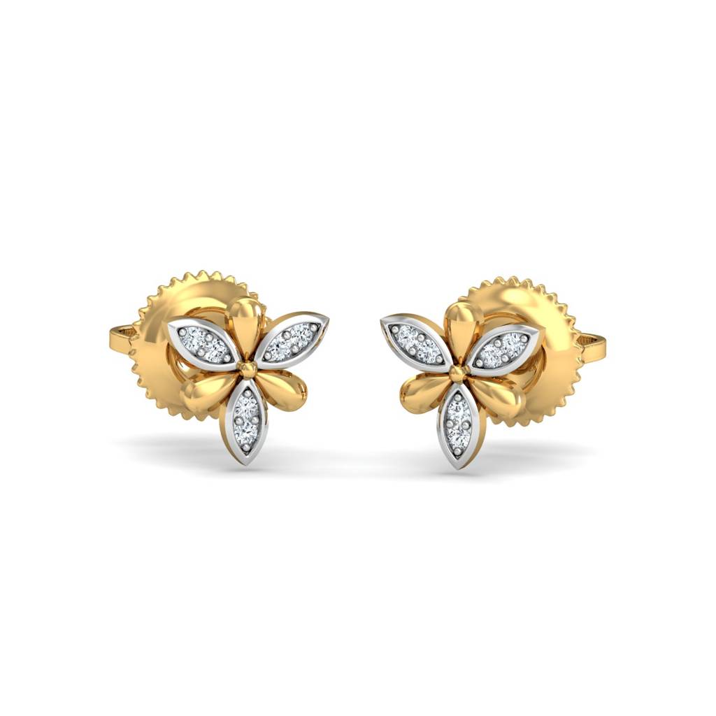 KuberBox 18K Yellow Gold Sepals Diamond Earrings