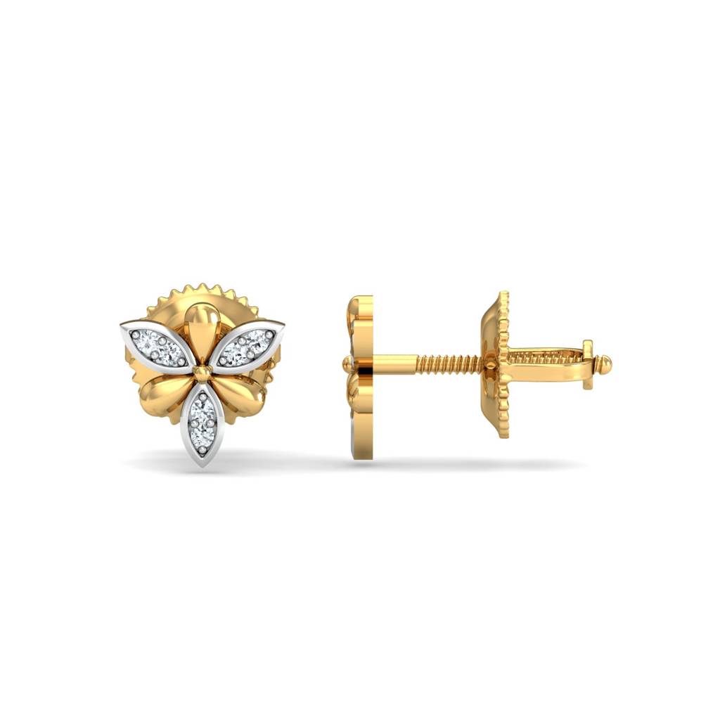 KuberBox 18K Yellow Gold Sepals Diamond Earrings