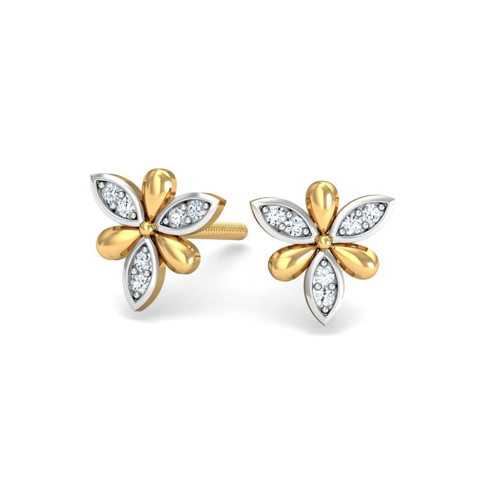 KuberBox 18K Yellow Gold Sepals Diamond Earrings