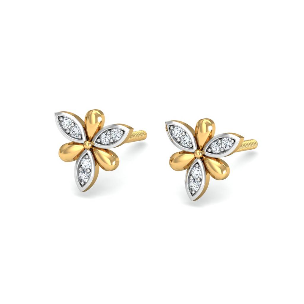 KuberBox 18K Yellow Gold Sepals Diamond Earrings