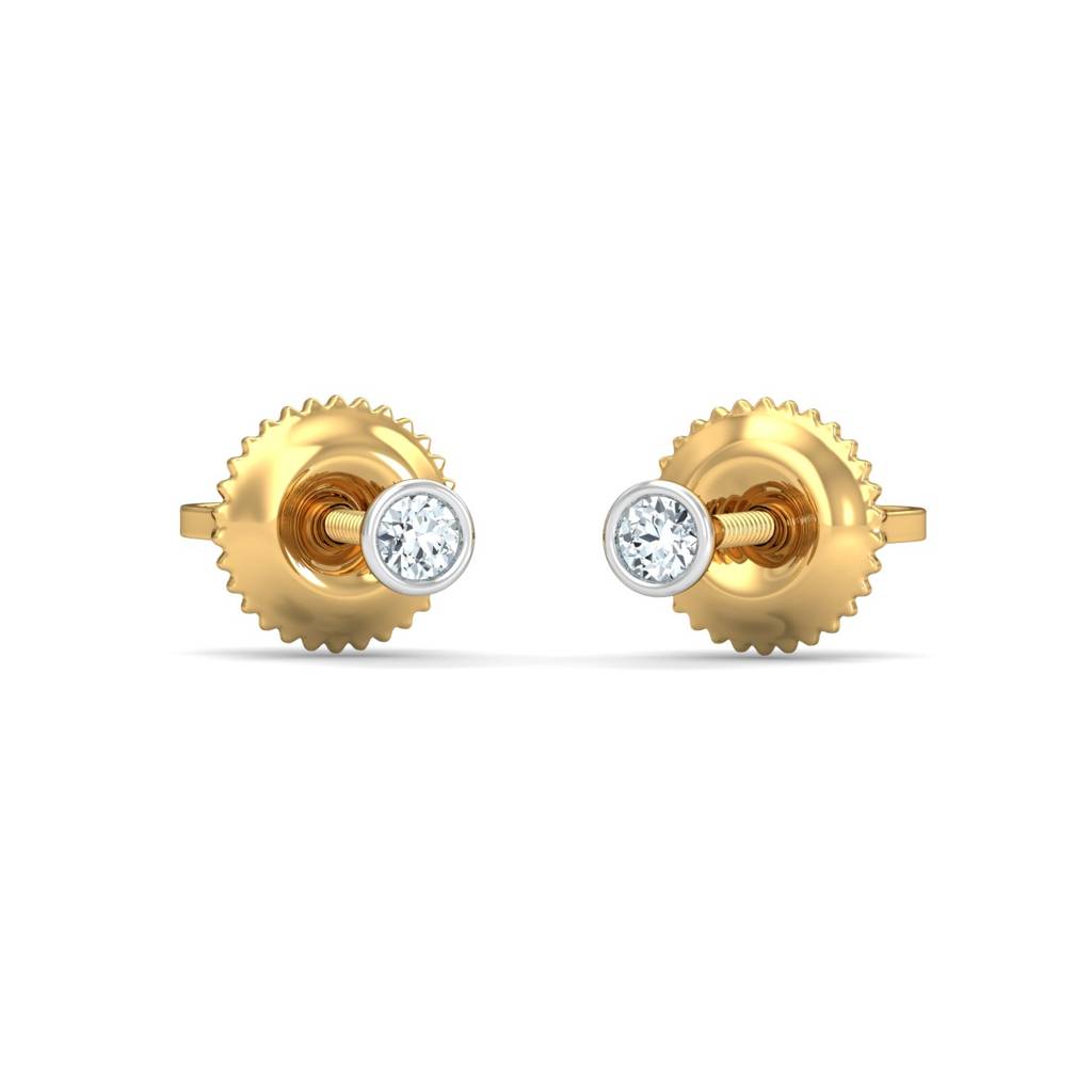 KuberBox 18K Yellow Gold Bezel 4 Cent Ear Studs