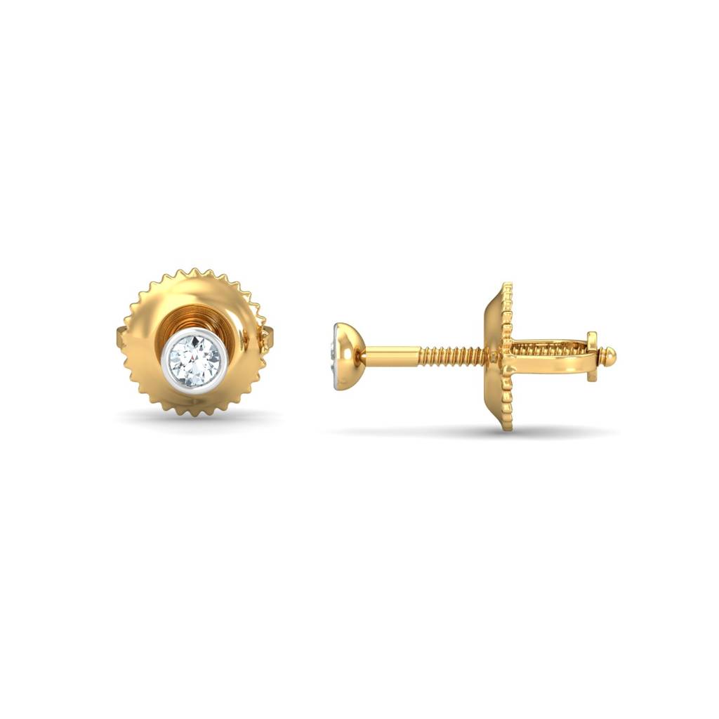 KuberBox 18K Yellow Gold Bezel 4 Cent Ear Studs