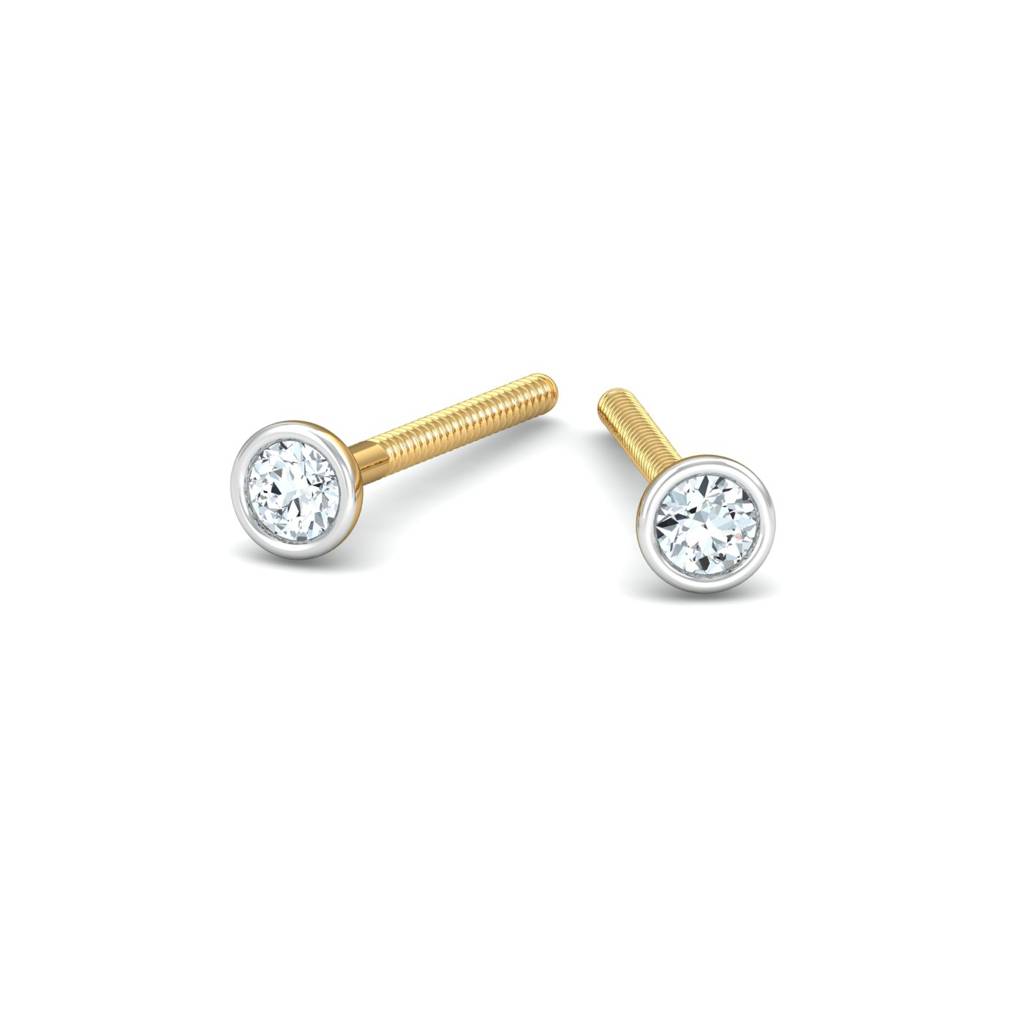 KuberBox 18K Yellow Gold Bezel 4 Cent Ear Studs