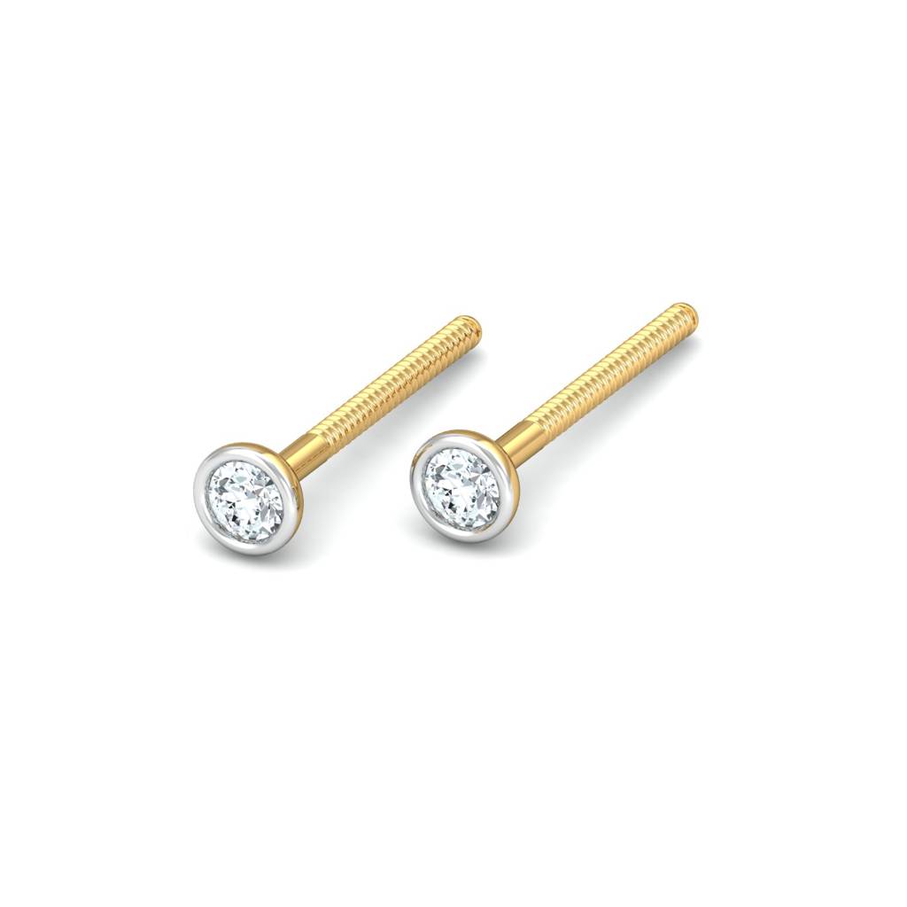 KuberBox 18K Yellow Gold Bezel 4 Cent Ear Studs