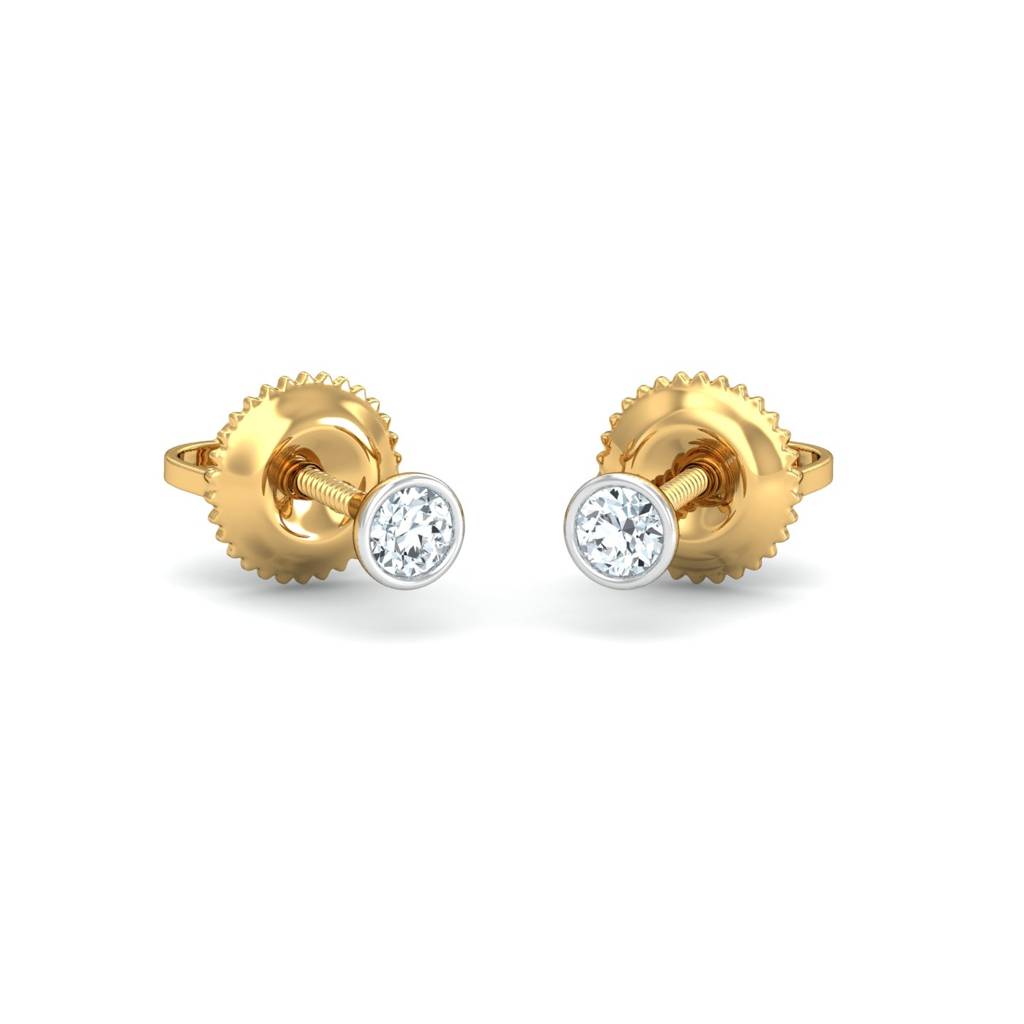 KuberBox 18K Yellow Gold Bezel 8 Cent Ear Studs