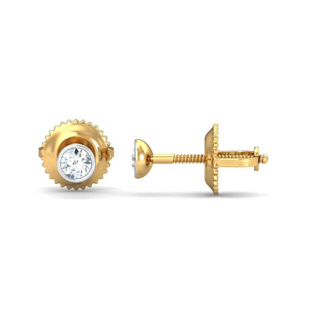 KuberBox 18K Yellow Gold Bezel 8 Cent Ear Studs