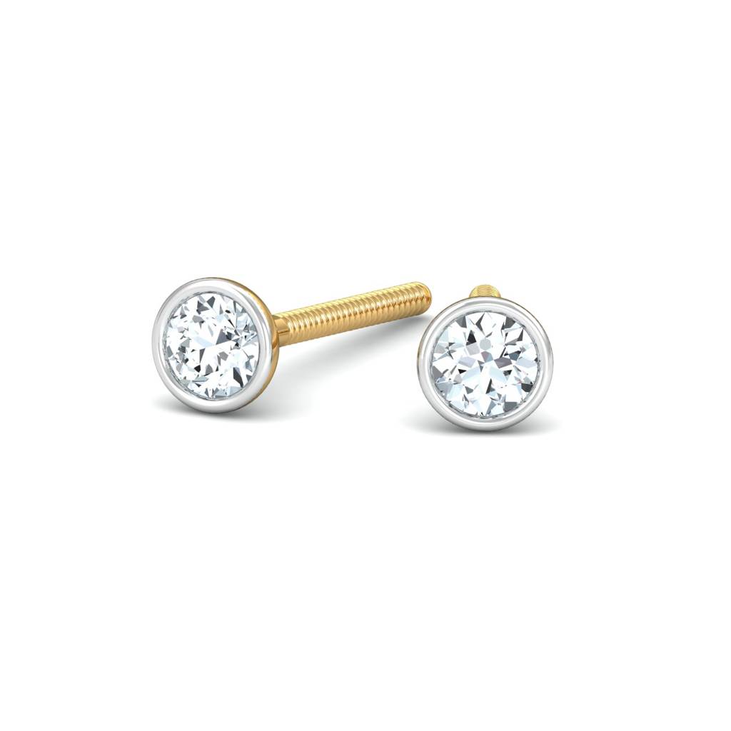 KuberBox 18K Yellow Gold Bezel 8 Cent Ear Studs