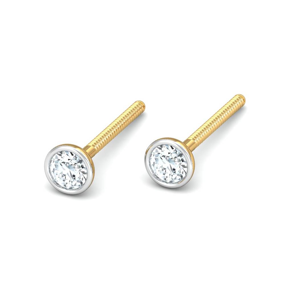 KuberBox 18K Yellow Gold Bezel 8 Cent Ear Studs