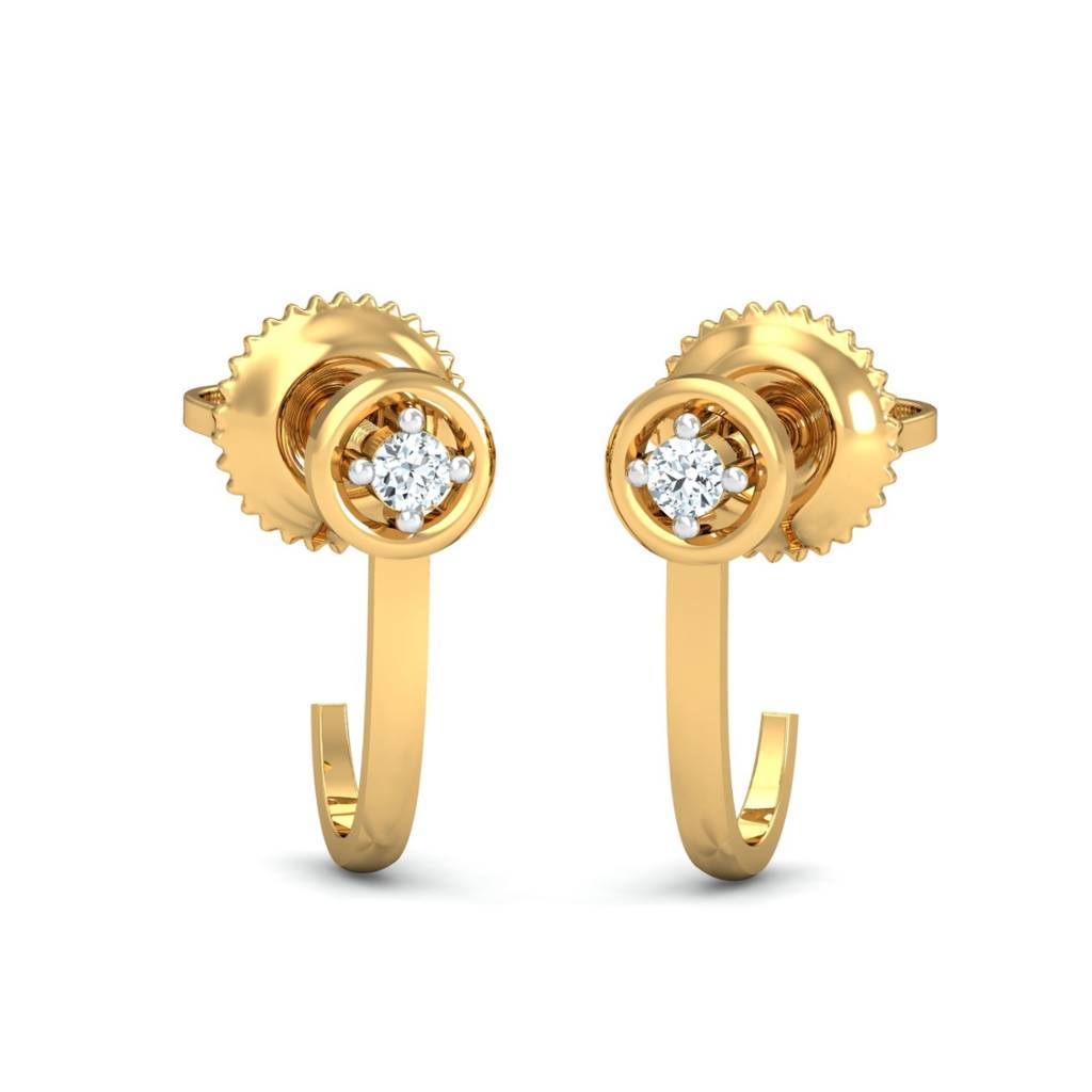 KuberBox 18K Yellow Gold Bling J-Shaped Earrings