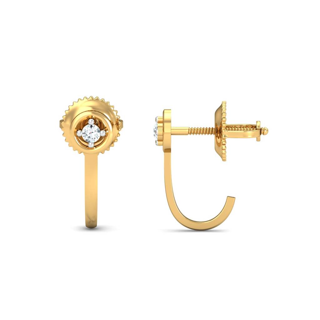 KuberBox 18K Yellow Gold Bling J-Shaped Earrings