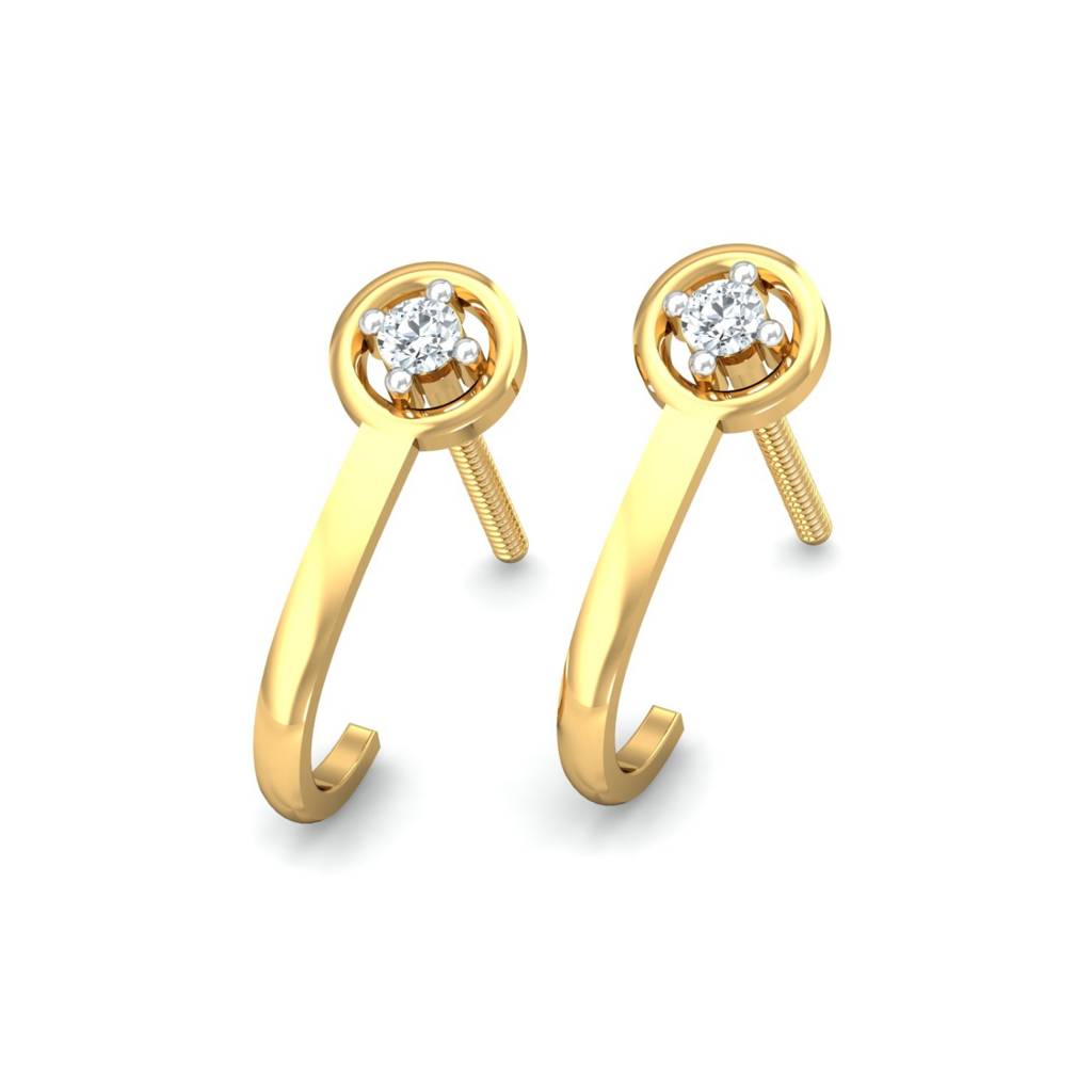 KuberBox 18K Yellow Gold Bling J-Shaped Earrings