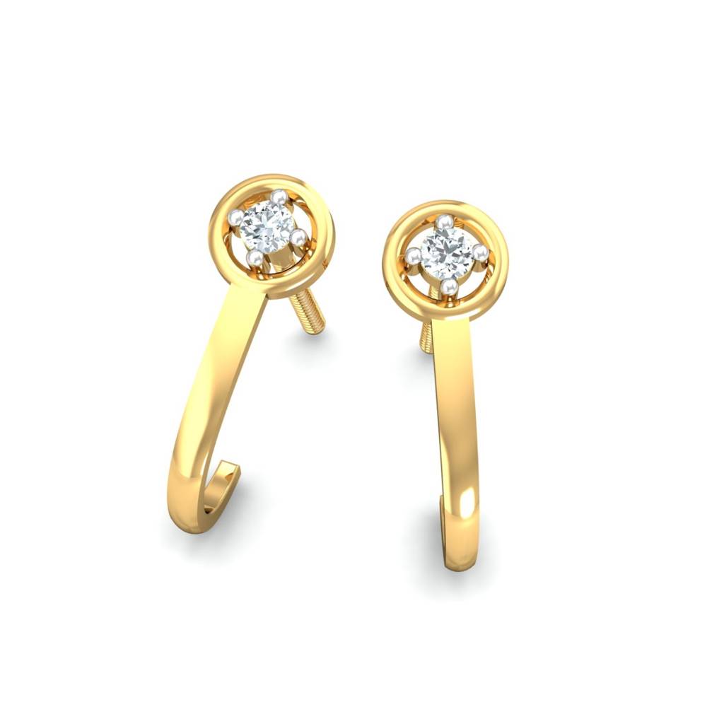 KuberBox 18K Yellow Gold Bling J-Shaped Earrings