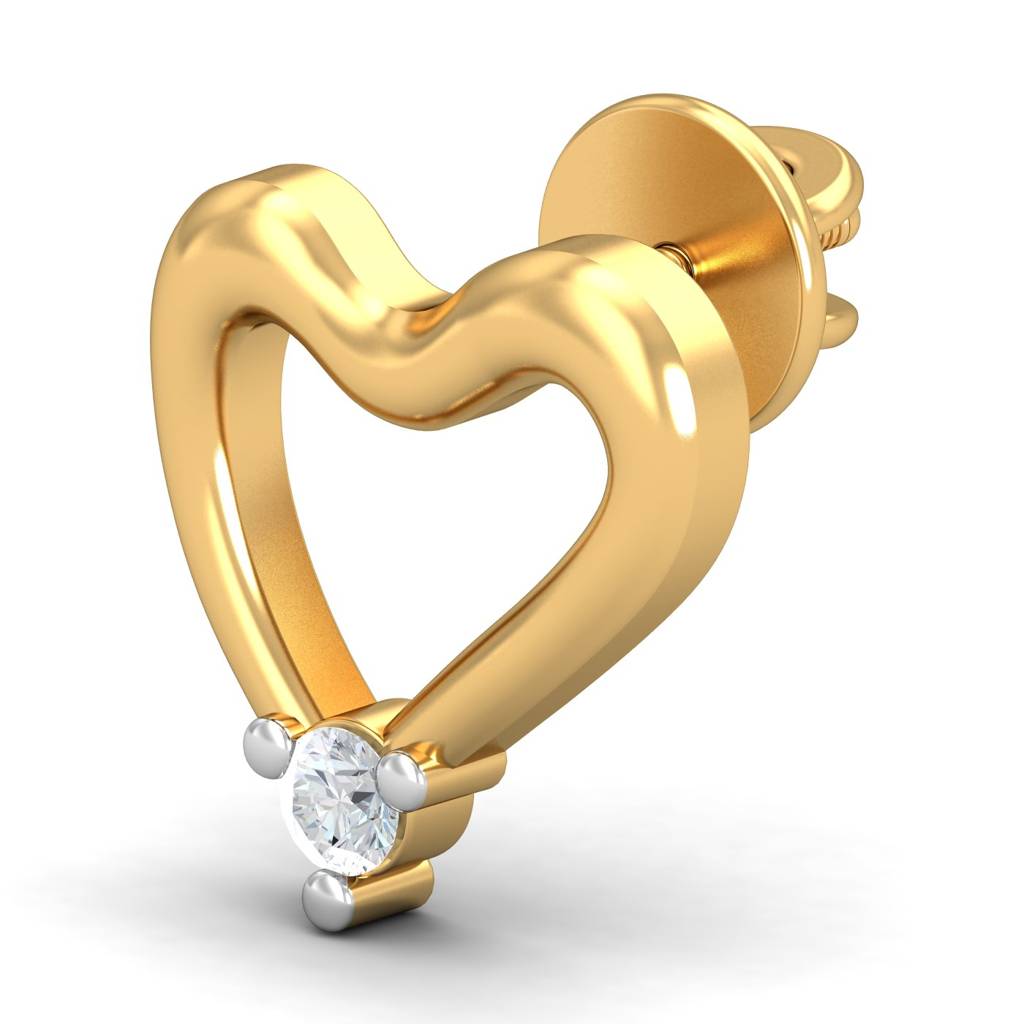 KuberBox 18K Yellow Gold Cheerful Heart Stud Earrings