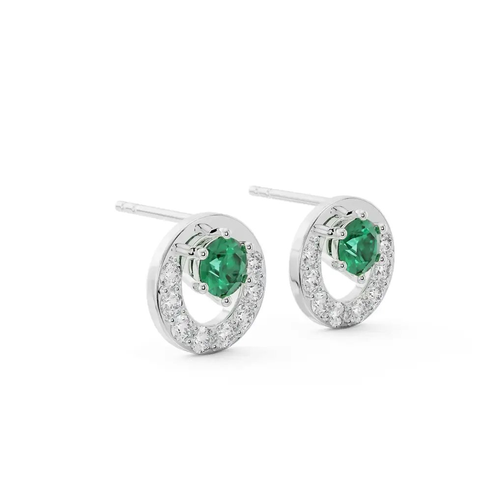 Halo Emerald Diamond Studs