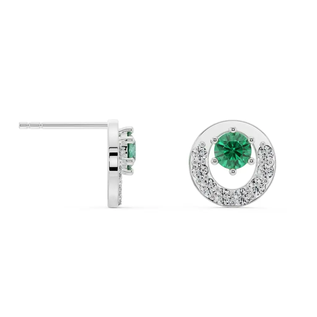 Halo Emerald Diamond Studs