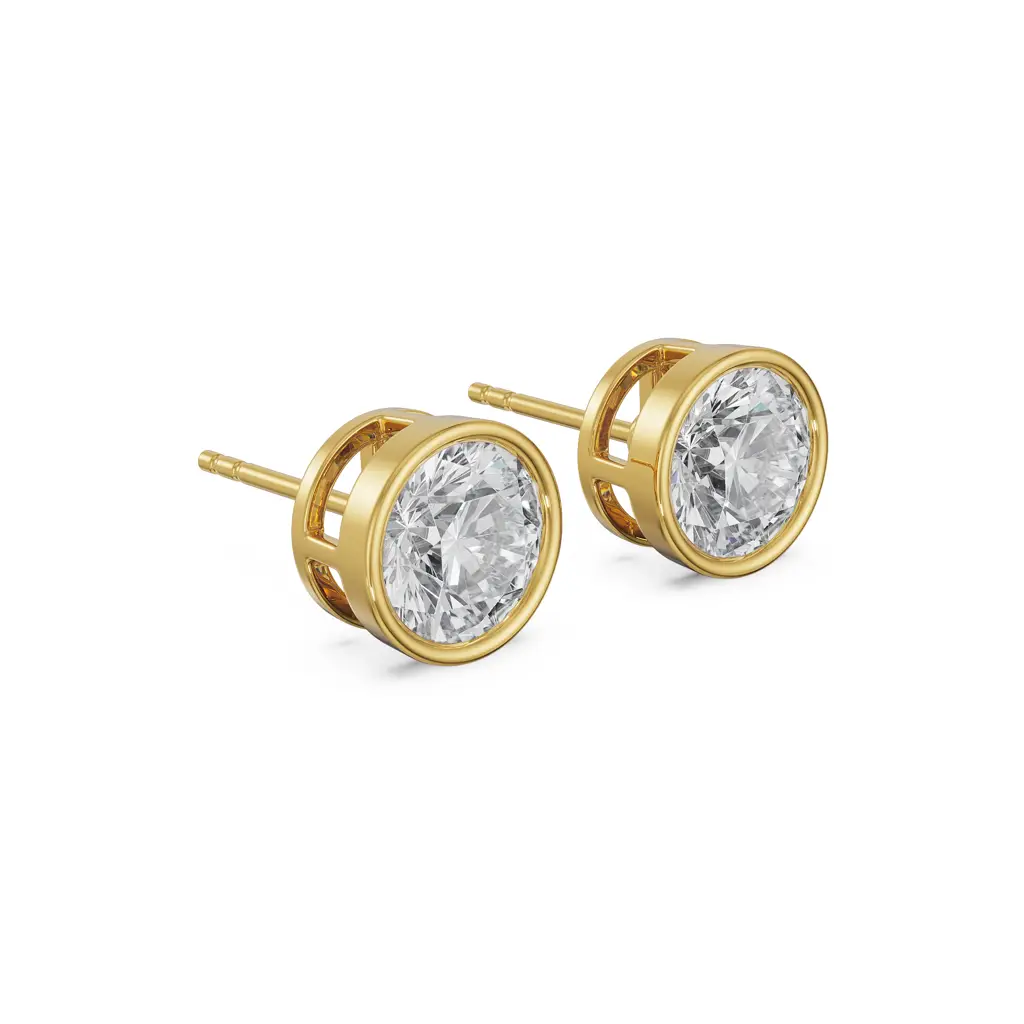 1.5 Ct Classic Bezel Solitaire Studs : E896_14KT_Yellow_