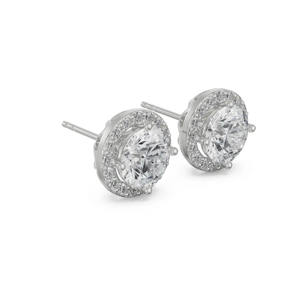 1 Ct Halo Solitaire Studs : E899_18KT_White_