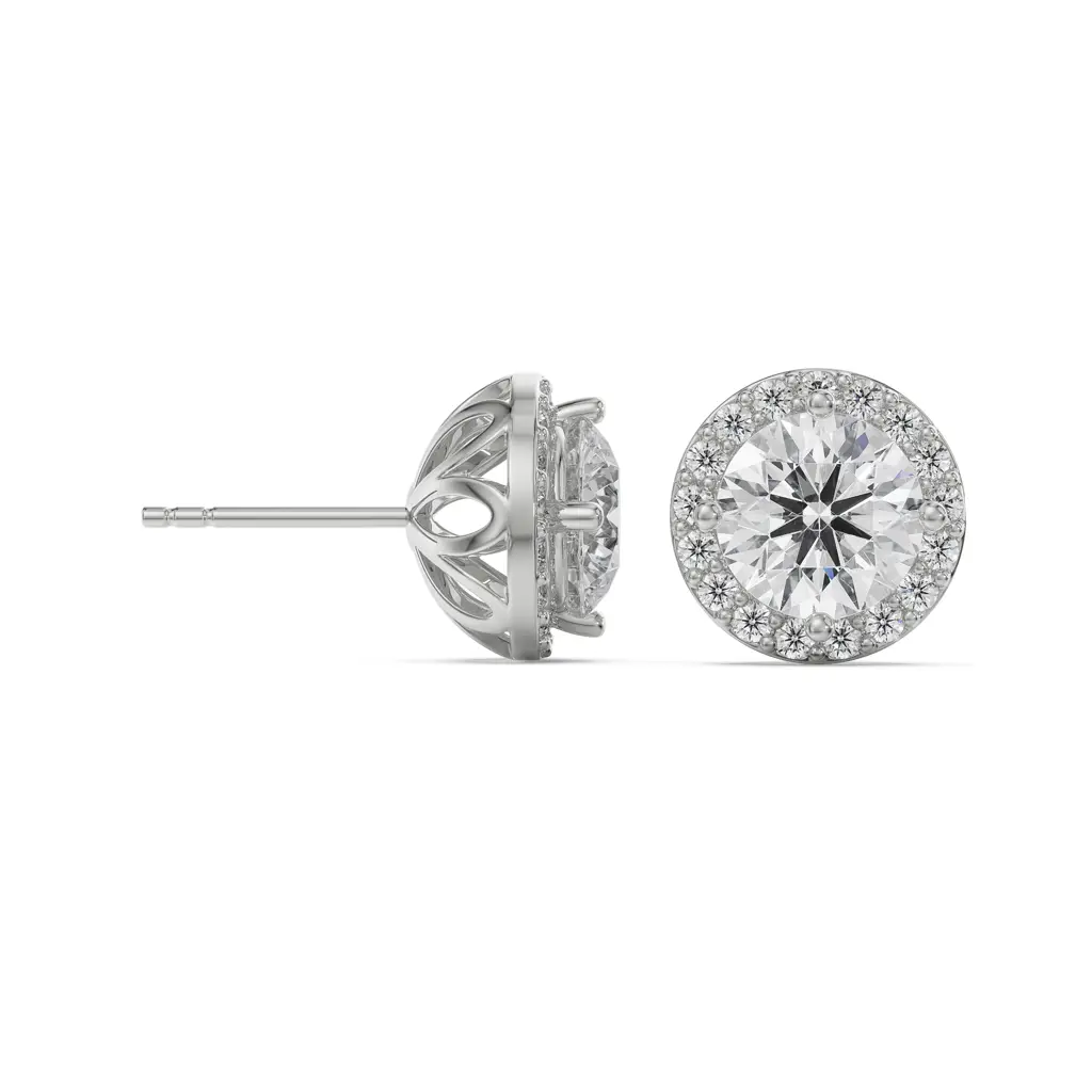 1 Ct Halo Solitaire Studs : E899_14KT_White_