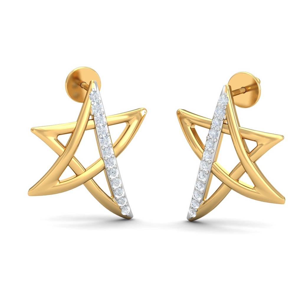 KuberBox 18K Yellow Gold Asterisk Nifty Stud Earrings