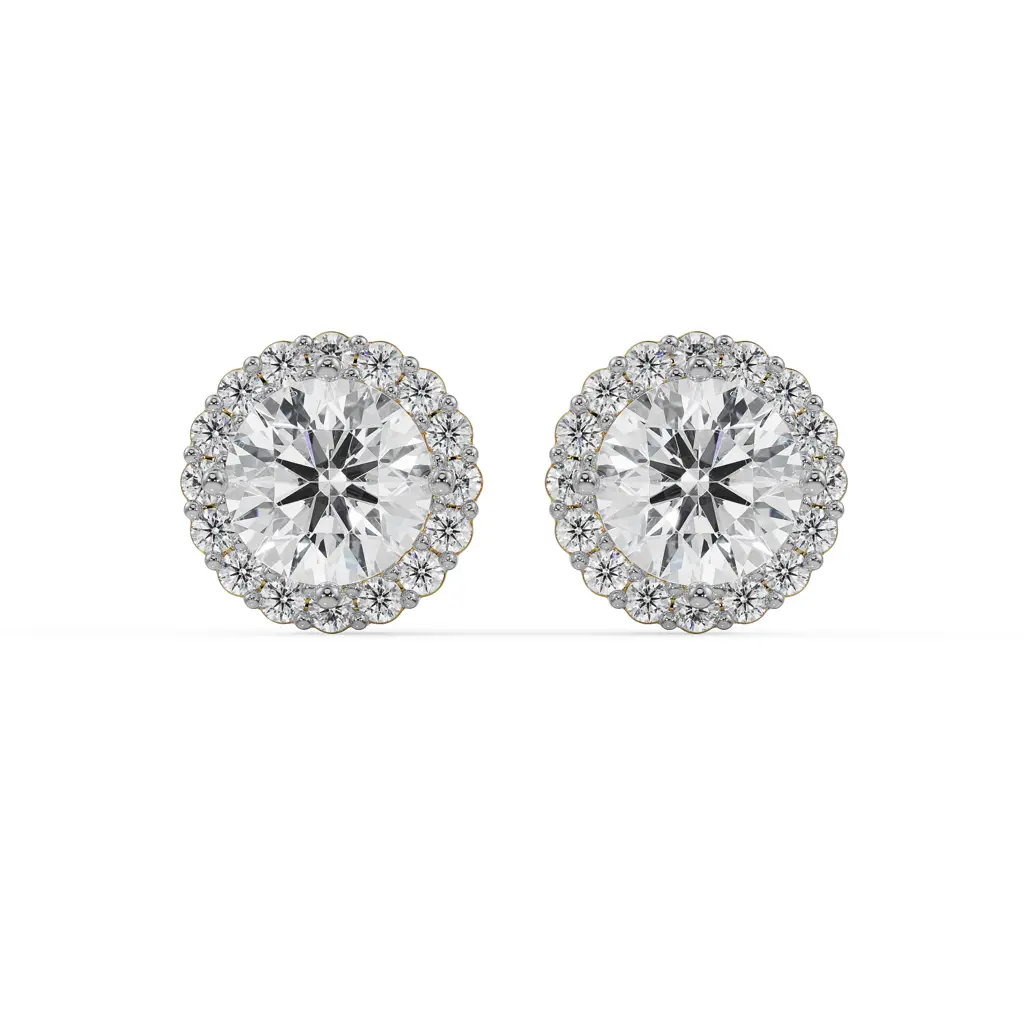 0.5 Ct Halo Round Solitaire Studs : E901_14KT_Yellow_