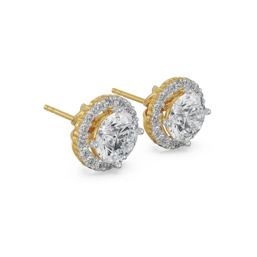 0.5 Ct Halo Round Solitaire Studs : E901_14KT_Yellow_