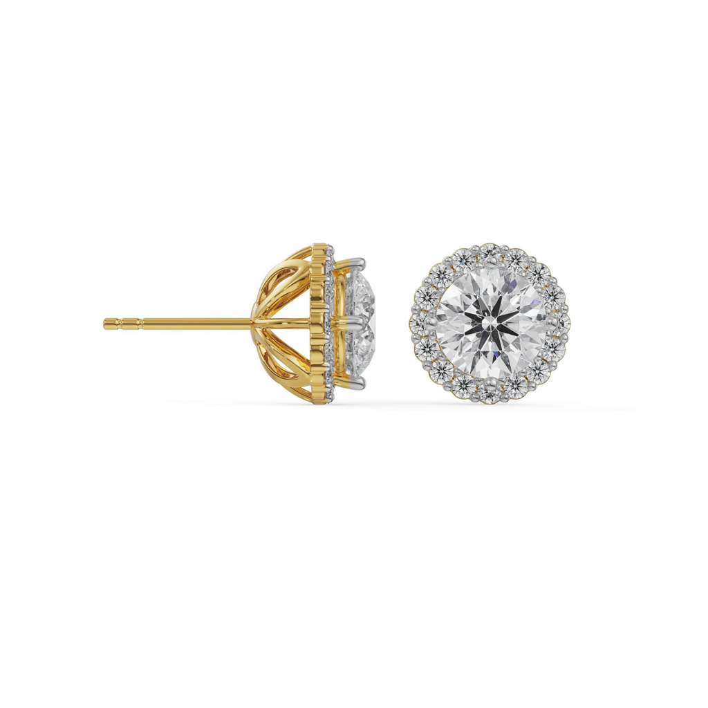 0.5 Ct Halo Round Solitaire Studs : E901_14KT_Yellow_