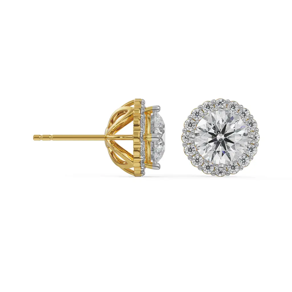 1 Ct Halo Round Solitaire Studs : E902_14KT_Yellow_