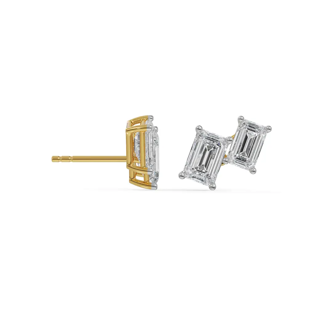 Duo Emerald Diamond Studs : E903_14KT_Yellow_