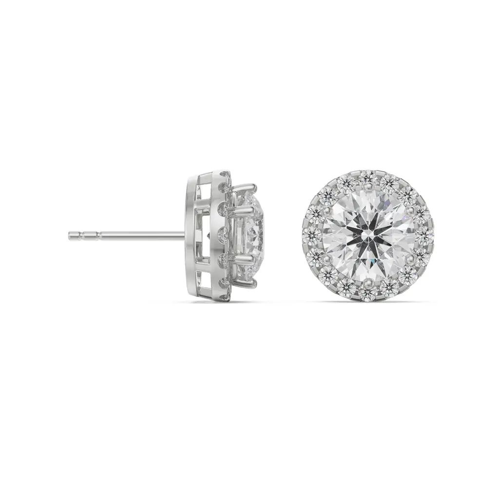 1 Ct Halo Solitaire Earrings : E906_14KT_White_