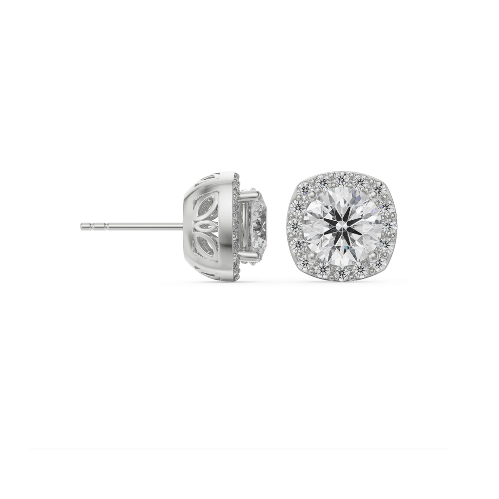0.5 Ct Halo Cushion Cut Studs : E907_18KT_White_