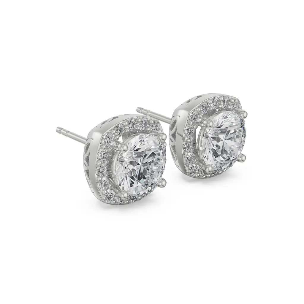 1 Ct Halo Cushion Cut Studs : E908_18KT_White_