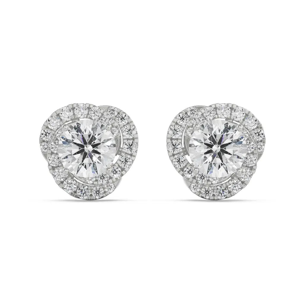 1 Ct Swirl Halo Earrings : E911_18KT_White_