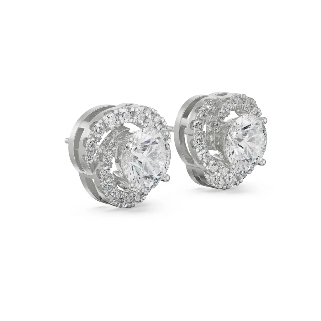 1 Ct Swirl Halo Earrings : E911_18KT_White_