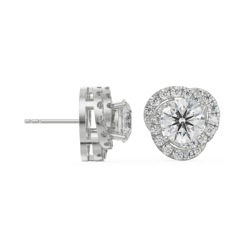1 Ct Swirl Halo Earrings : E911_18KT_White_