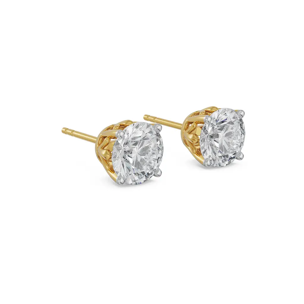 2 Ct Classic Round Diamond Studs : E923_14KT_Yellow_