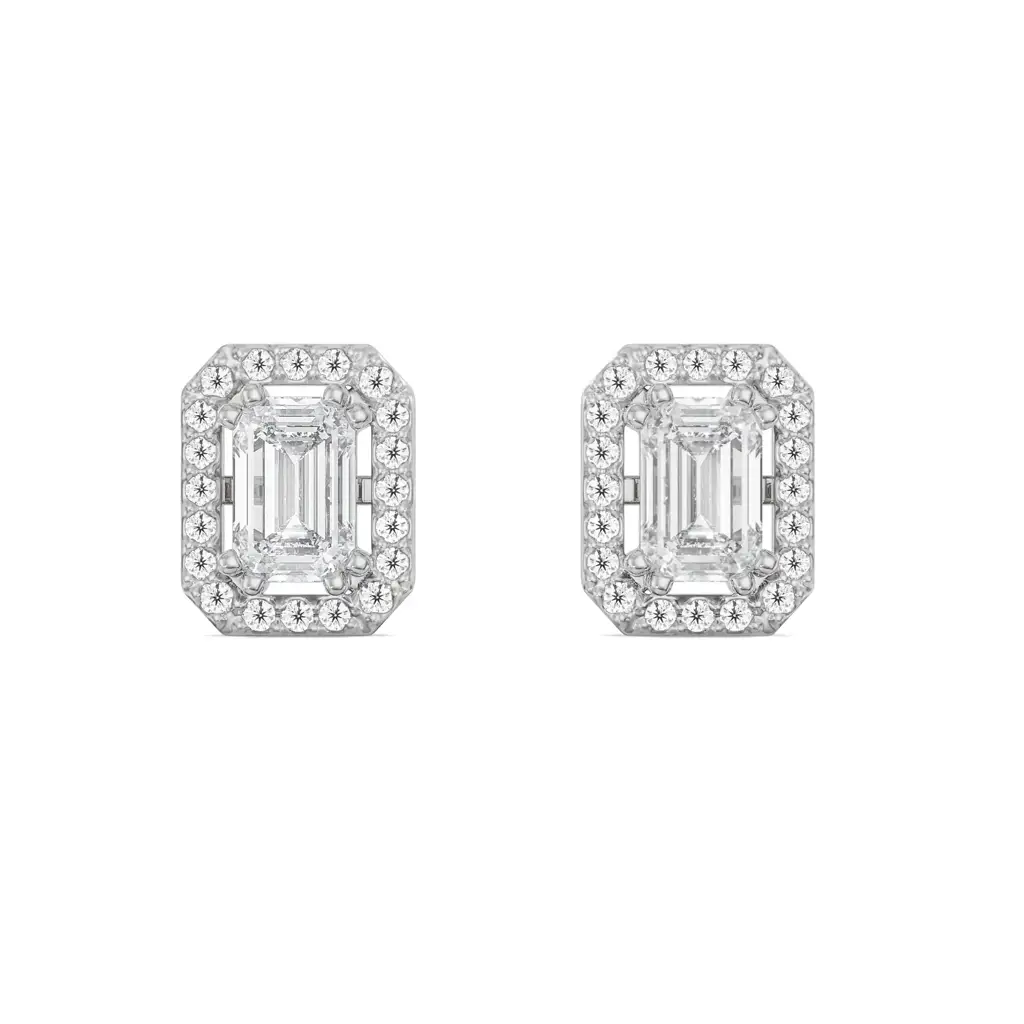 Shimmering Halo Emerald Diamond Earrings : E949