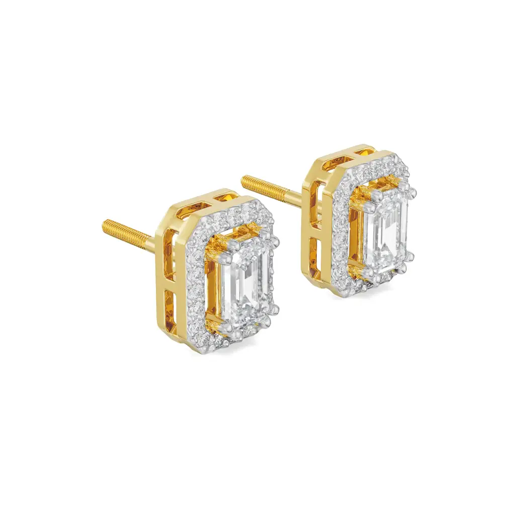 Shimmering Halo Emerald Diamond Earrings : E949