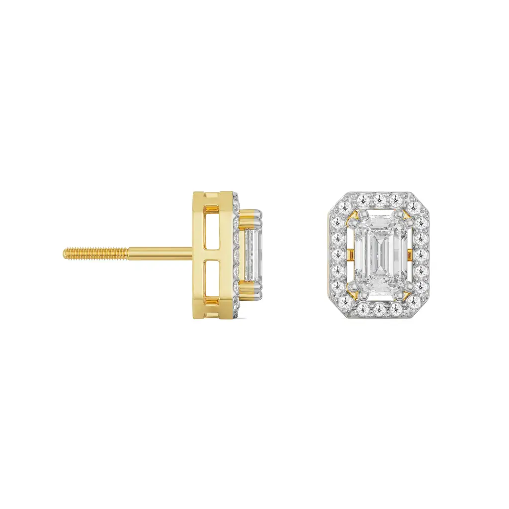 Shimmering Halo Emerald Diamond Earrings : E949
