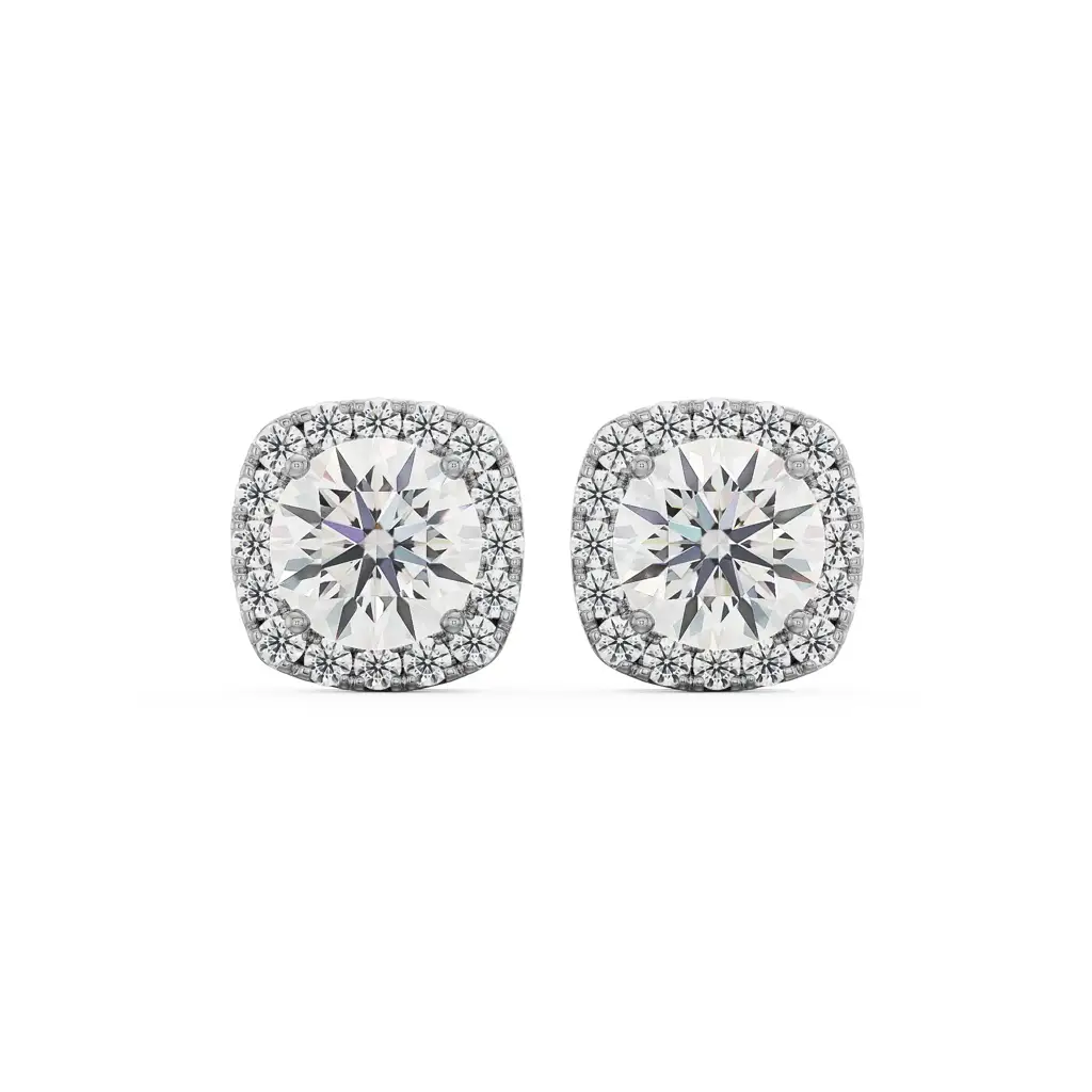 Tisha Halo Round Diamond Studs : E962