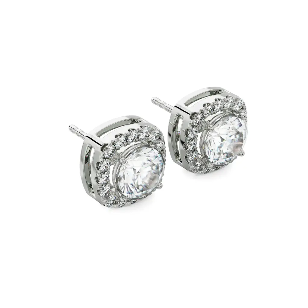 Tisha Halo Round Diamond Studs : E962