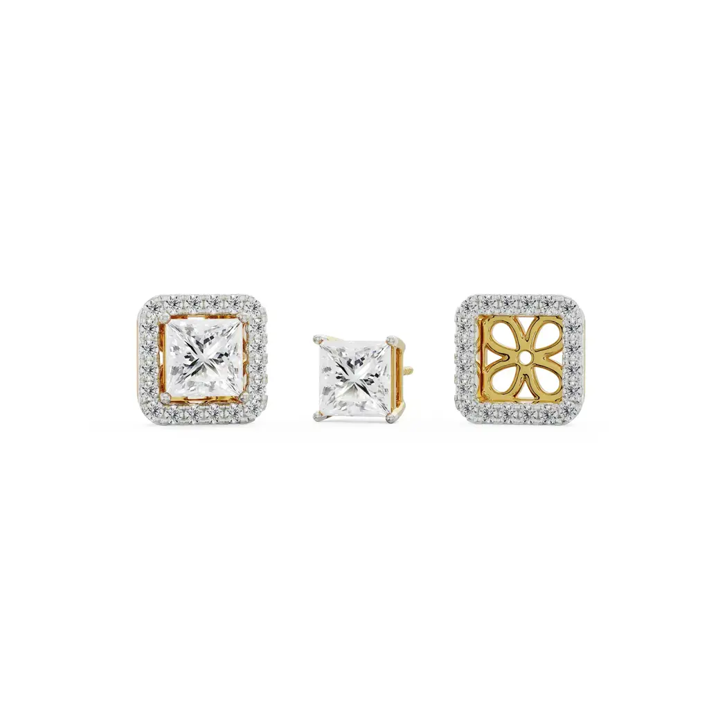 0.50 Ct Princess Frame Diamond Studs : E970