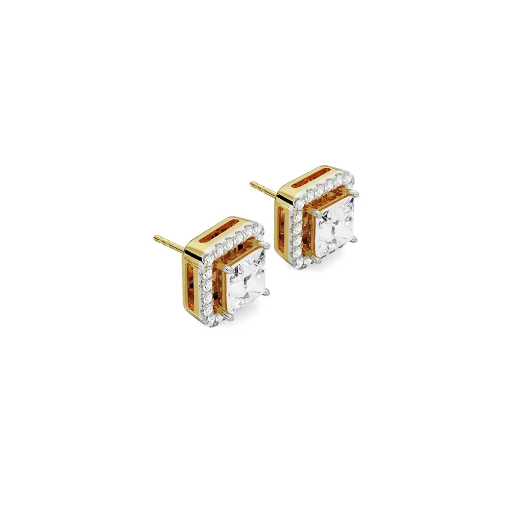 1 Ct Princess Frame Diamond Studs : E971