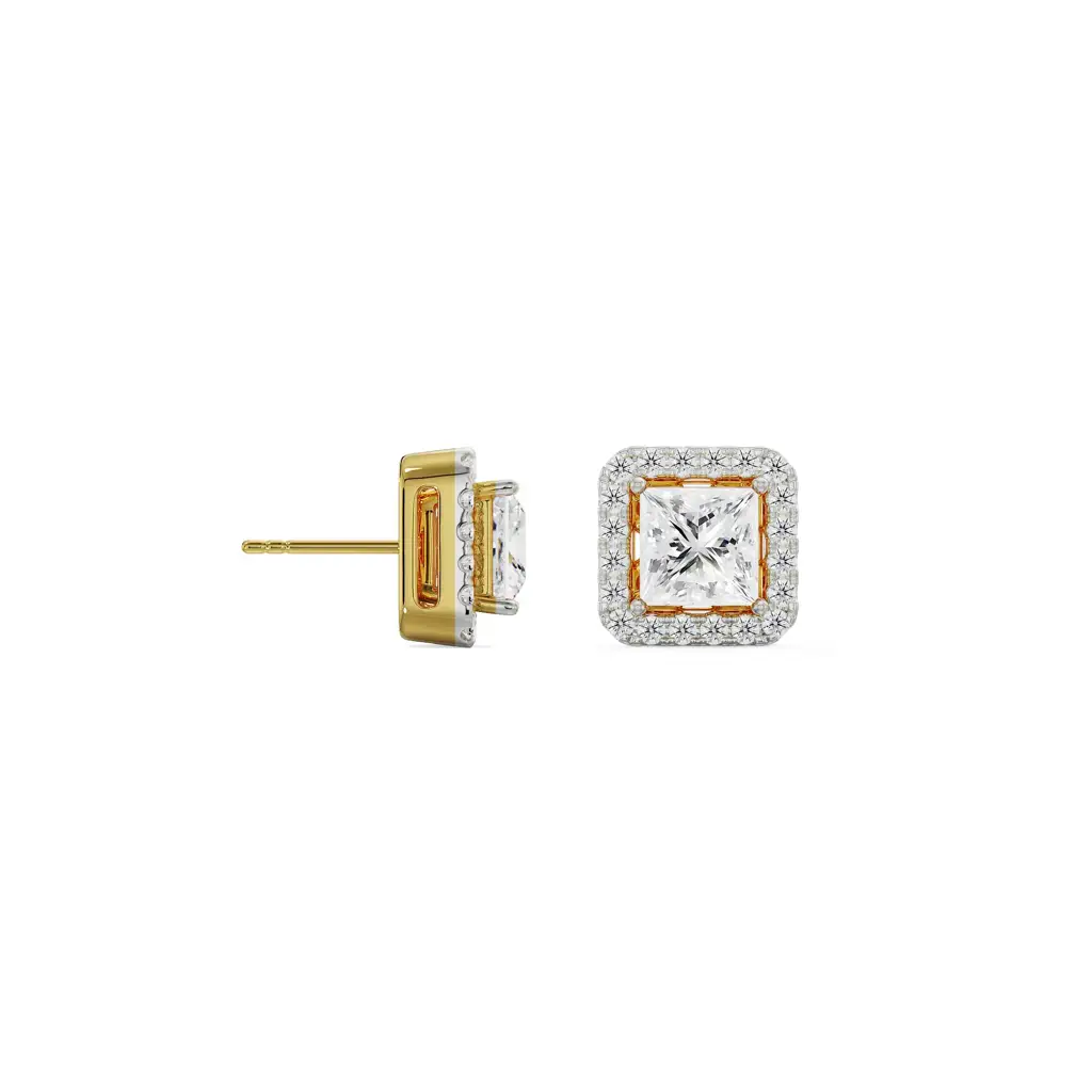 1 Ct Princess Frame Diamond Studs : E971