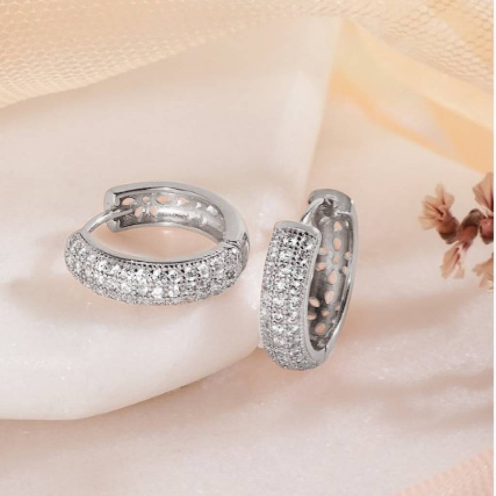 Geometric Cz Rhodium Plated 925 Sterling Silver Hoop Geometric