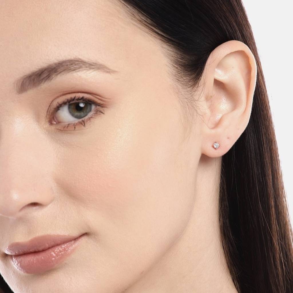 Cz Rose Gold Plated 925 Sterling Silver Stud Earrings : EAR-20168