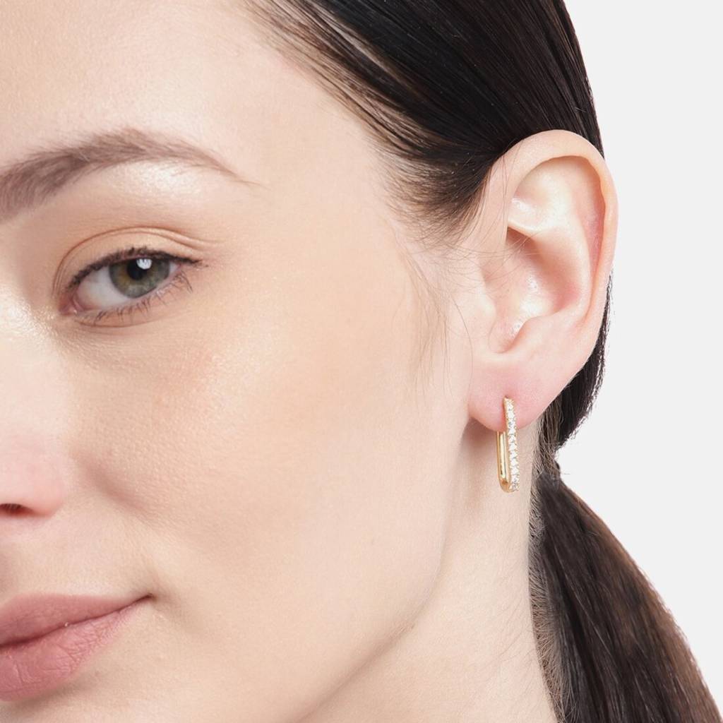 One Line Cz Cz Gold Plated 925 Sterling Silver Hoop : EAR-20410