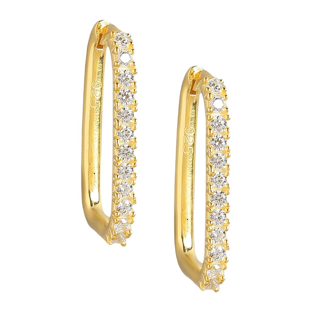 One Line Cz Cz Gold Plated 925 Sterling Silver Hoop : EAR-20410